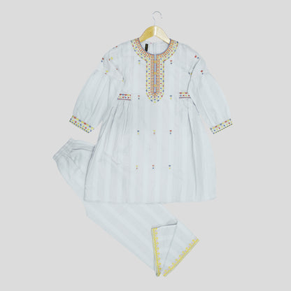 Frock Cord Set Silver Grey embroidered 100% Cotton