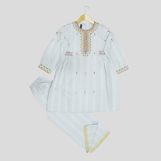 Frock Cord Set Silver Grey embroidered 100% Cotton
