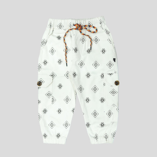 White Print Kids 4-Pocket Cargo Pant (Ages 2-8 Years) – 100% Cotton