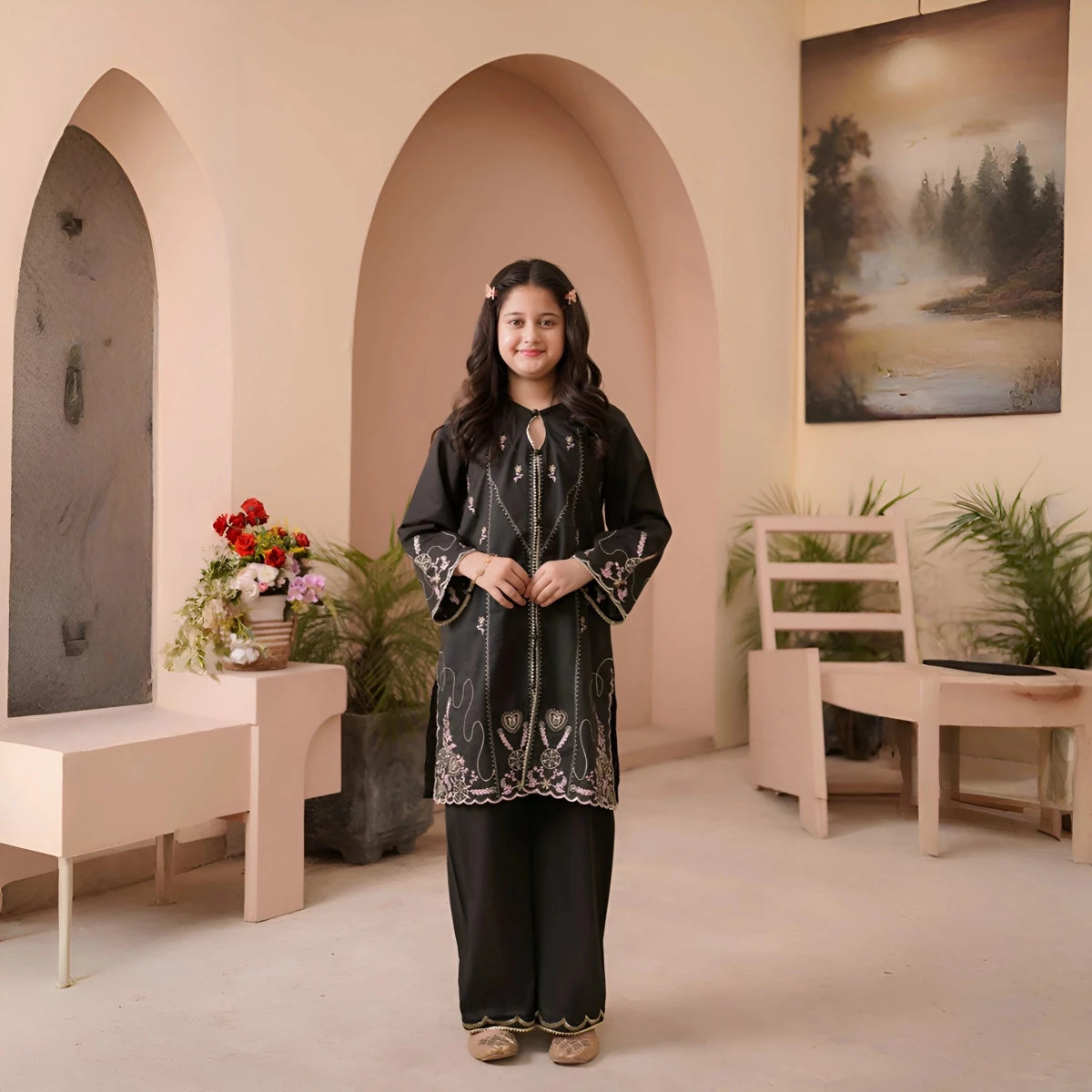 Embroidered Khaddar Suit - Black Rose