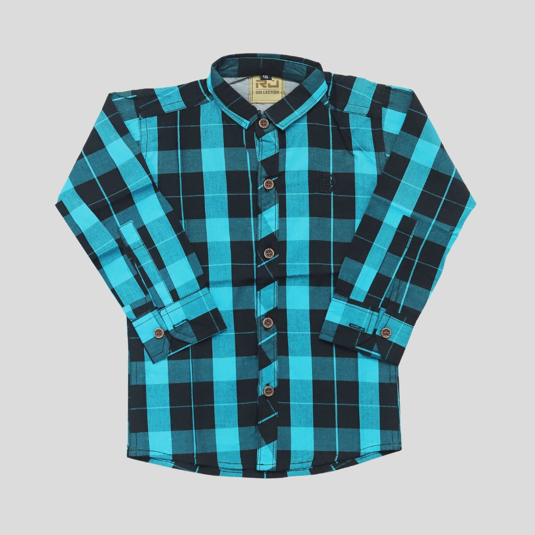 Green & Black Cotton Box Check Summer Shirt