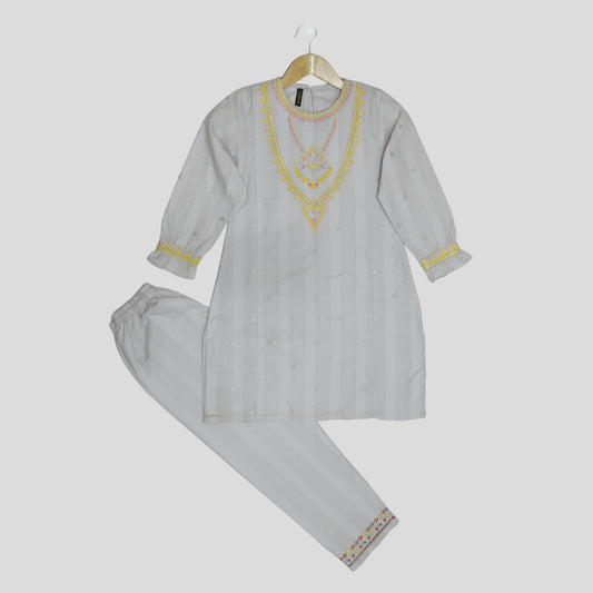 Silver Grey Cord Set Embroidered | 100% Cotton