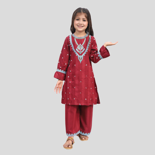 Mahroon Cord Set Embroidered | 100%Cotton