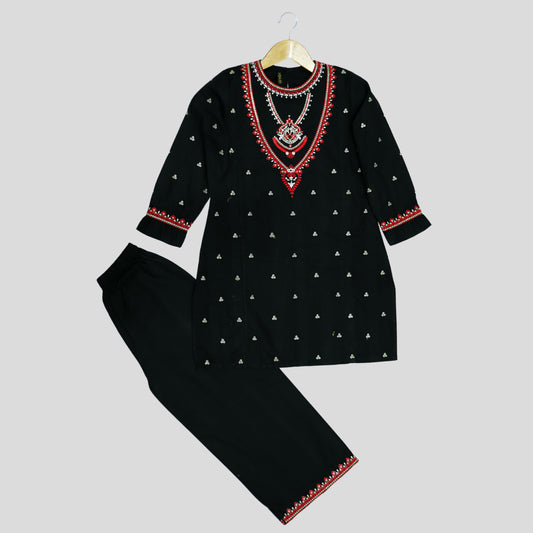 Black Cord Set Embroidered | 100% Cotton