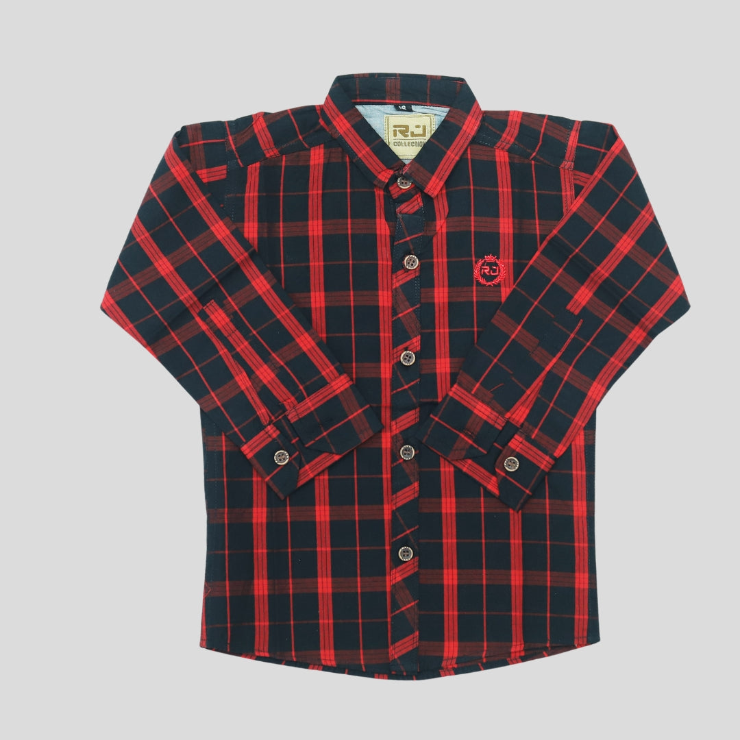 Red & Black Cotton Box Check Summer Shirt