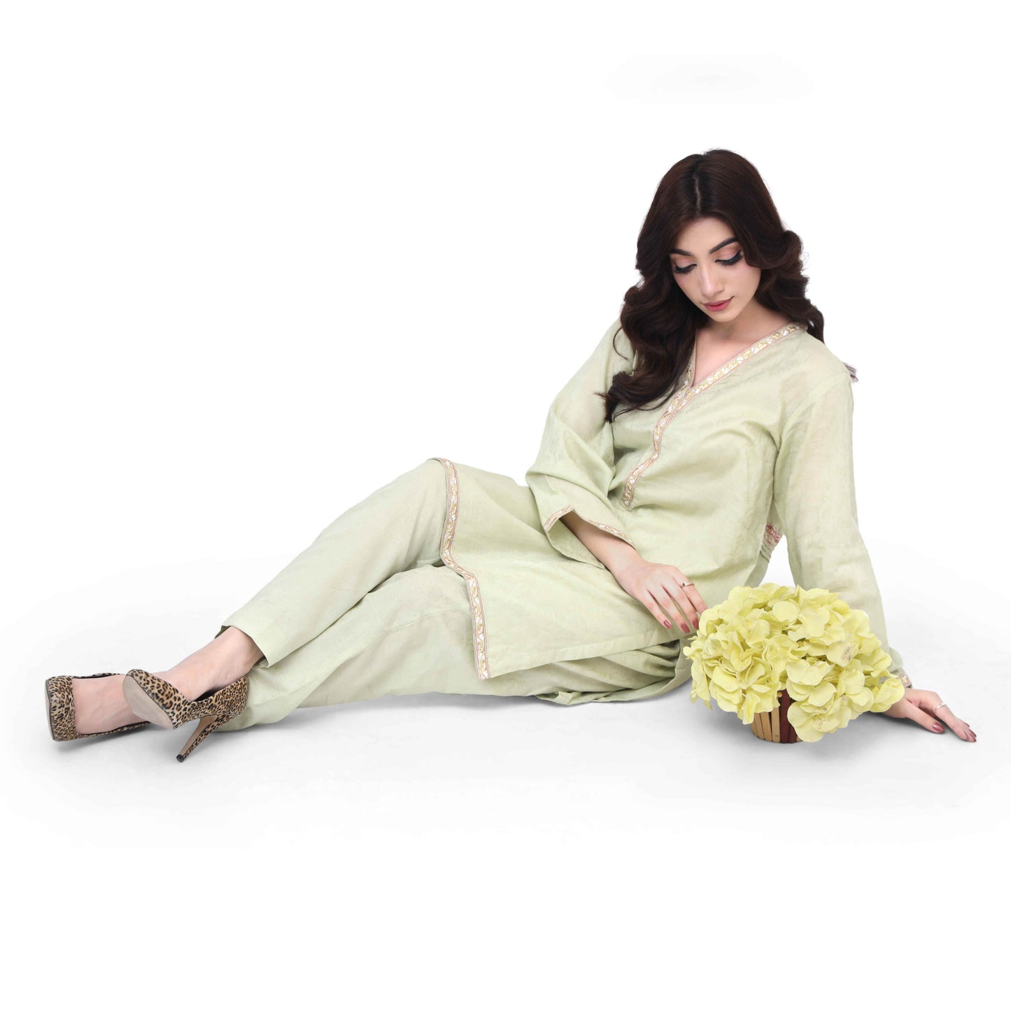 Olive Embroidered Jacquard Suit