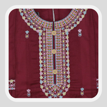 Mahroon embroidered Frock Cord set 100% Cotton
