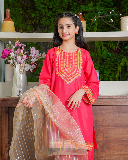 Girls Embroidered Lawn Suit – 3 Piece