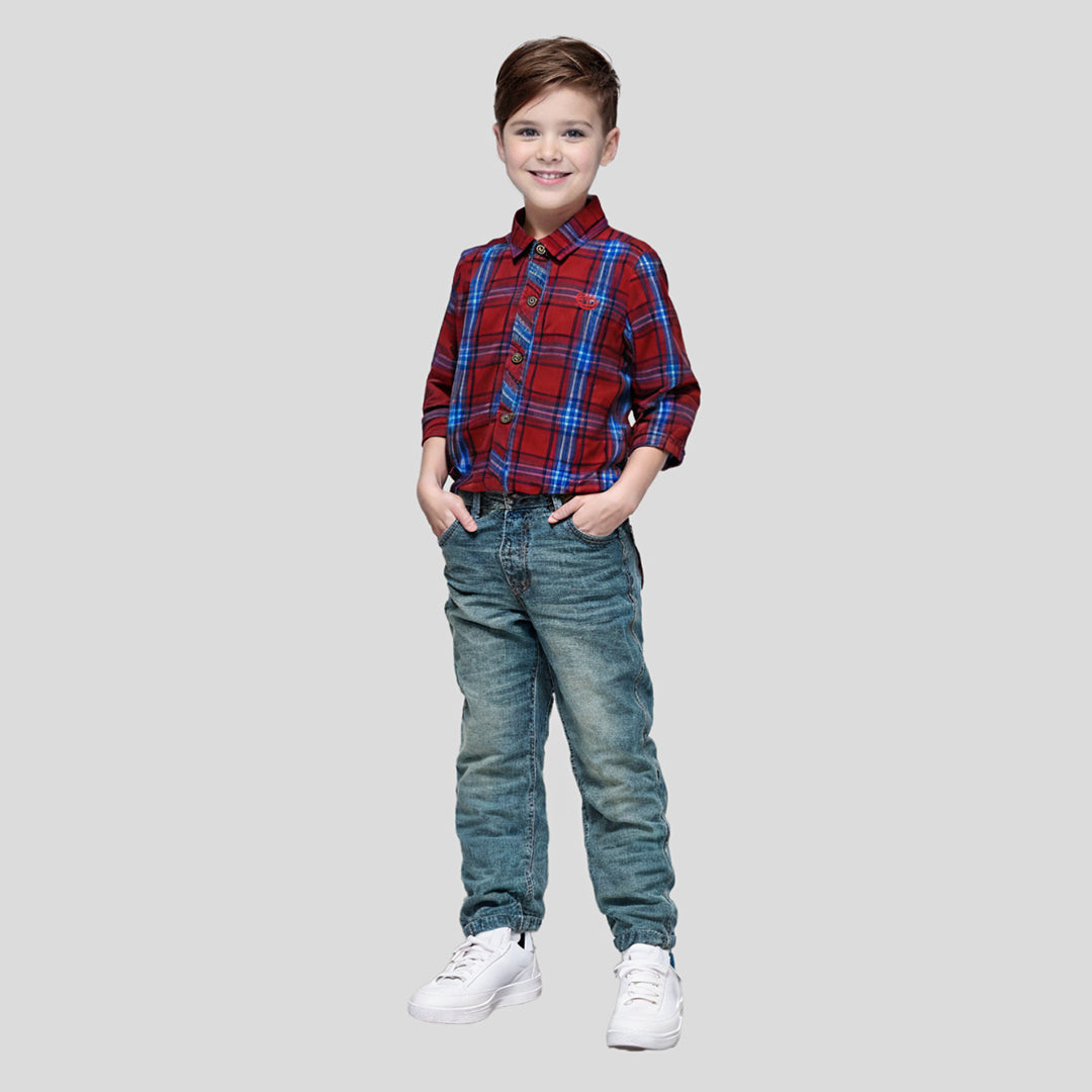 Red & Blue Cotton Box Check Summer Shirt