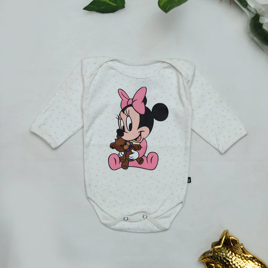 Disney Minnie Mouse Round Neck Full Sleeve Organic BodySuit | White