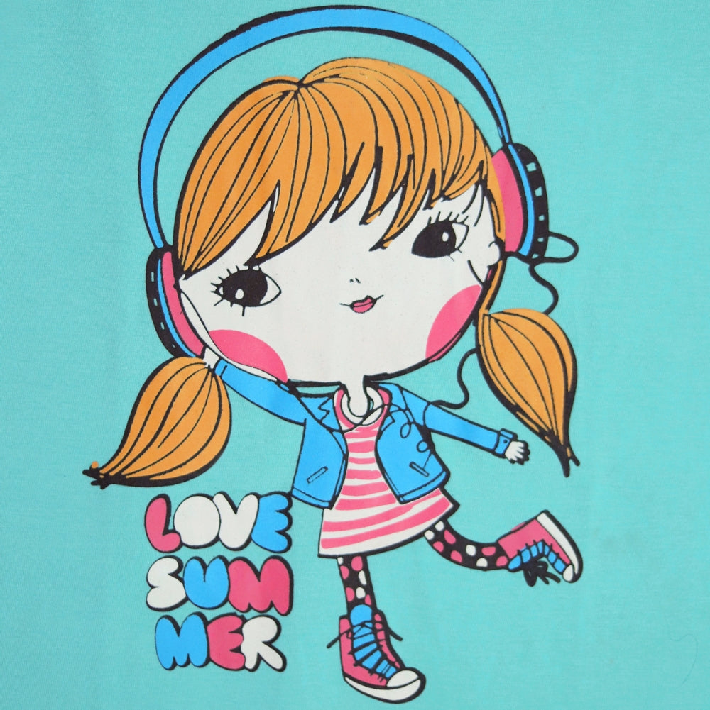 Cartoon Girl & Bike Tee Set for Toddler Girls – Summer Wear
