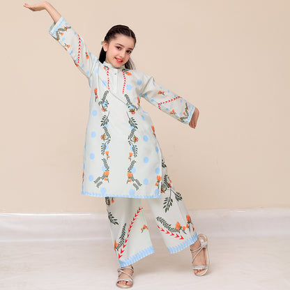 Trendy Printed Silk Co-ord Set – Elegant Looks for Girls