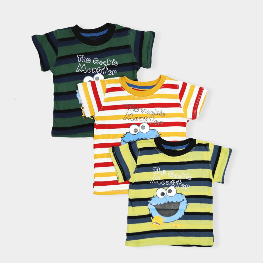 Pack of 3 Boys Cotton T-Shirts - Multicolors