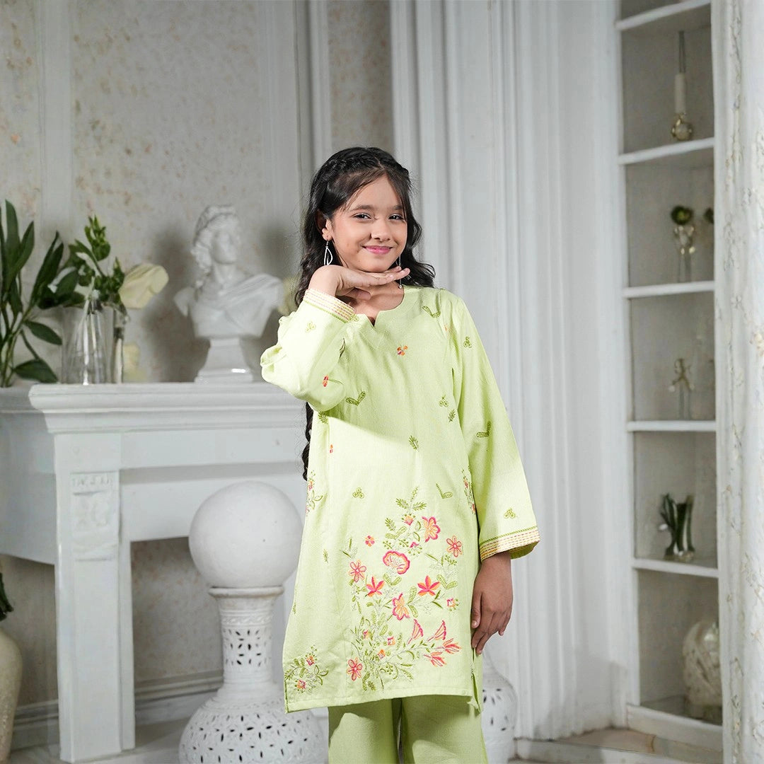 Embroidered Khaddar Suit - Mint Blossom