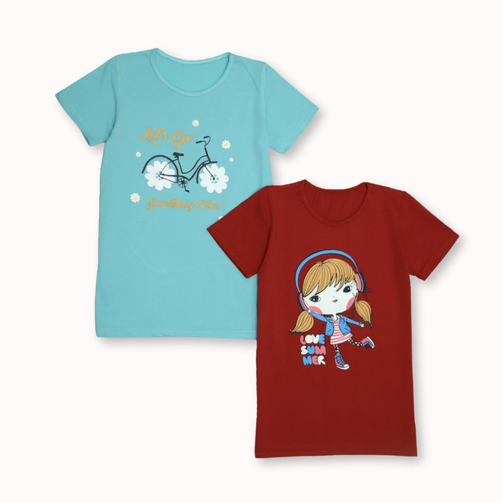 Playful Summer Tees for Kids – Cartoon Girl & Bike Style