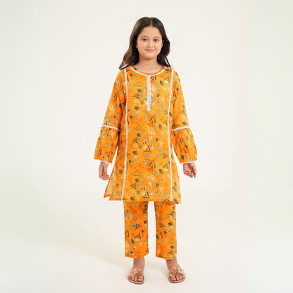 Printed Lace Dress –  2PC