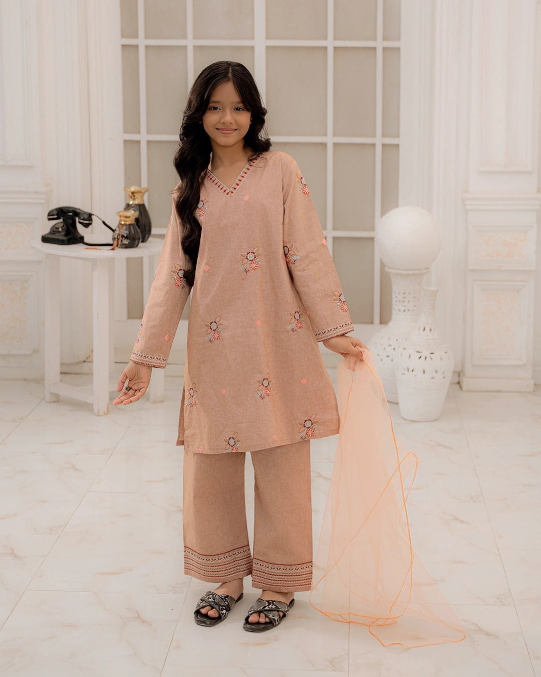 Embroidered Khaddar Suit - Sand Bloom
