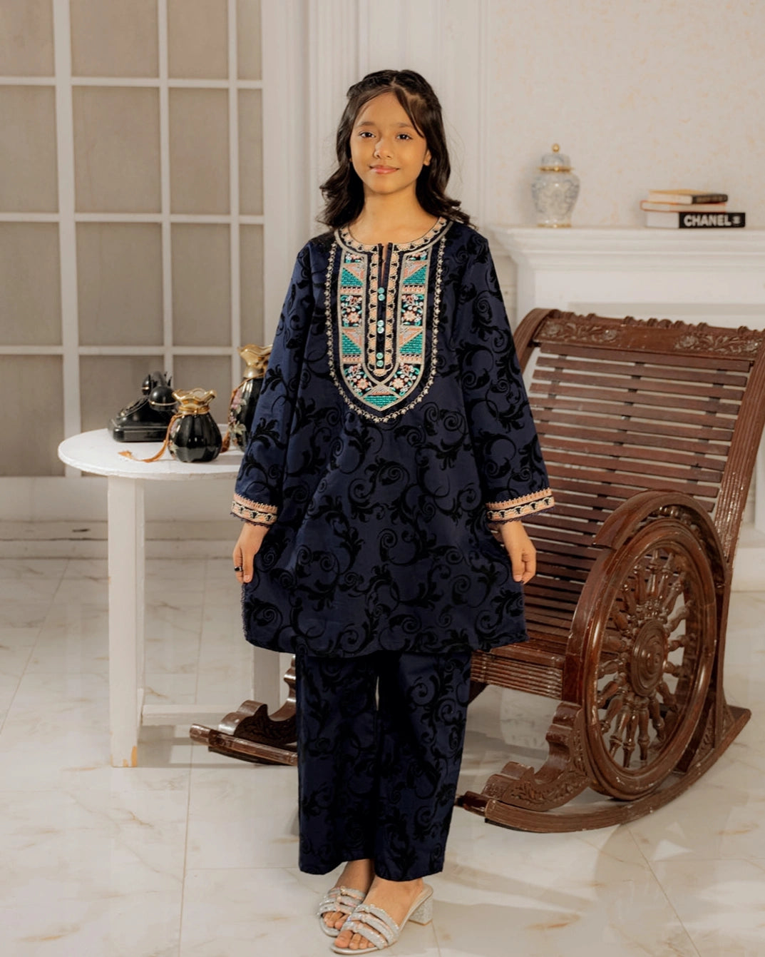 Embroidered Khaddar Suit - Midnight Bloom