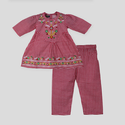 Pink Frock Cord Set Embroidered 100% Cotton