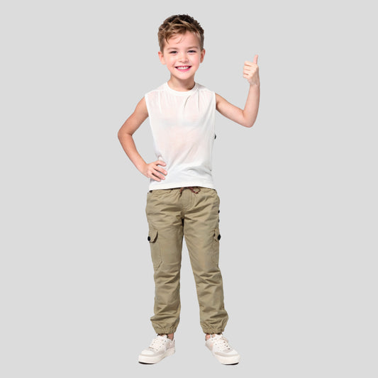 Cream Kids 6-Pocket Cargo Pant (Ages 2-16 Years) – 100% Cotton