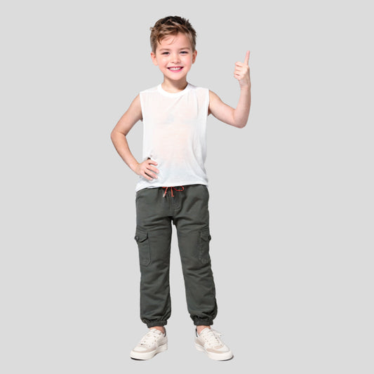 Metallic Grey Kids 6-Pocket Cargo Pant (Ages 2-16 Years) – 100% Cotton