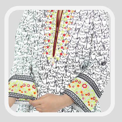 White-black Cord Set Printed Patch Embroidered 100% Cotton