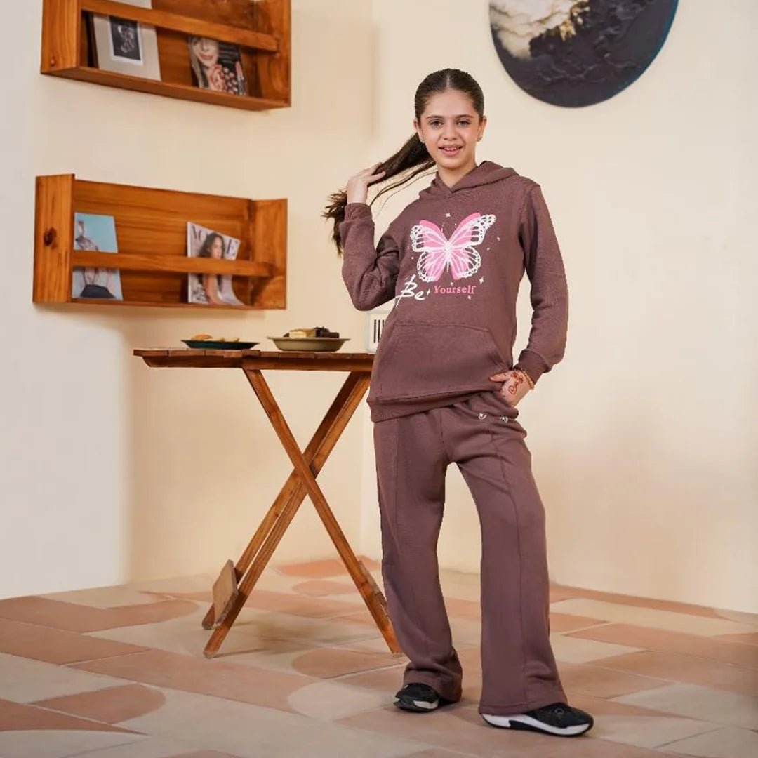 Printed Fleece Hoodie – Mocha