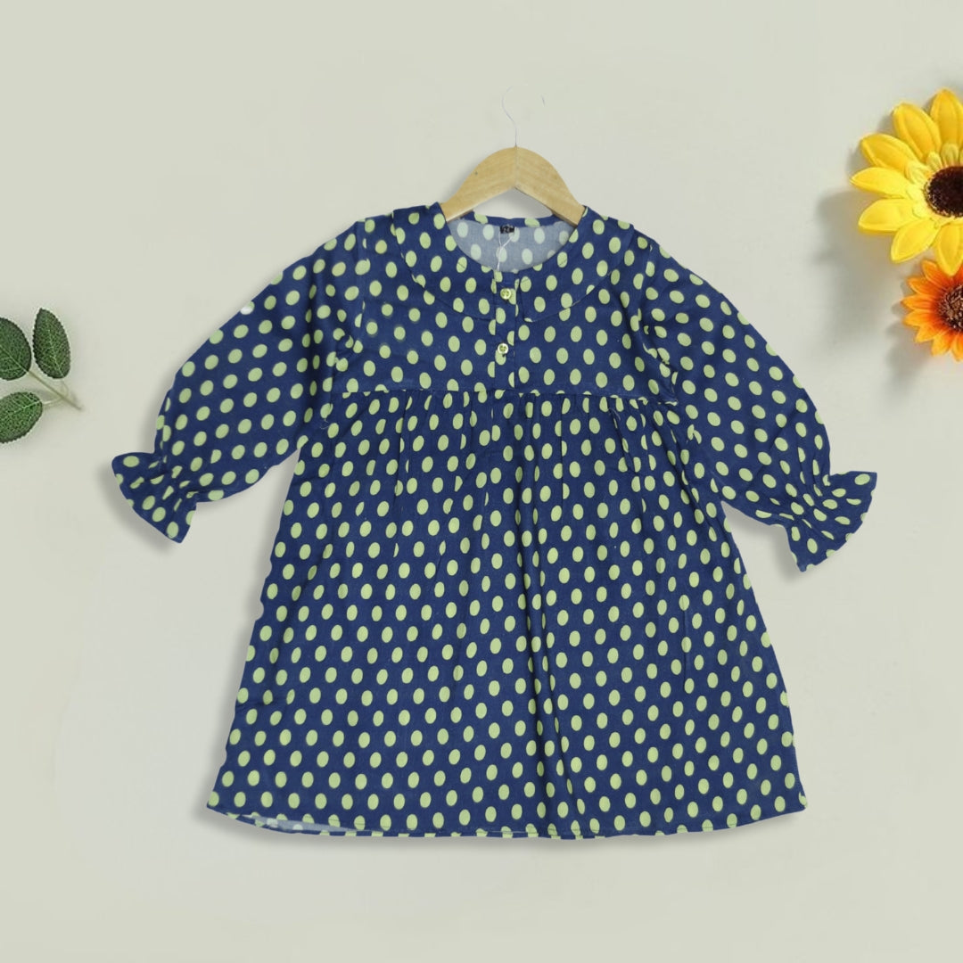 Polka Dotted Printed Linen Frock