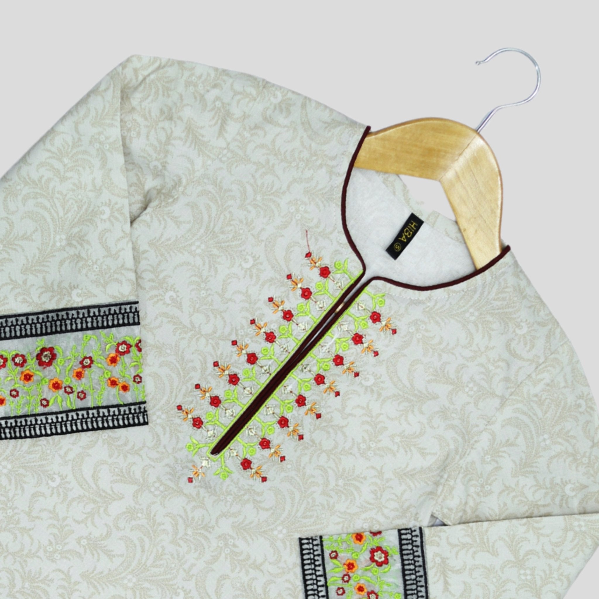 Cream Cord Set Printed Patch Embroidered — Rangooz