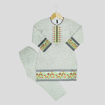 Cream Cord Set Printed Patch Embroidered