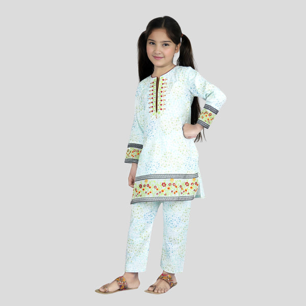 Light blue Cord Set Printed Patch Embroidered