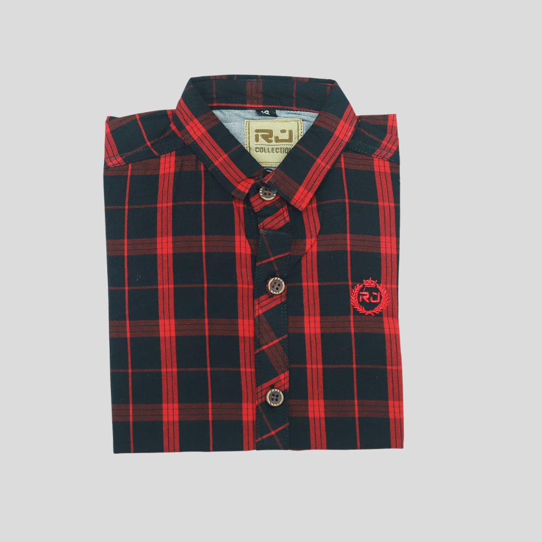 Red & Black Cotton Box Check Summer Shirt